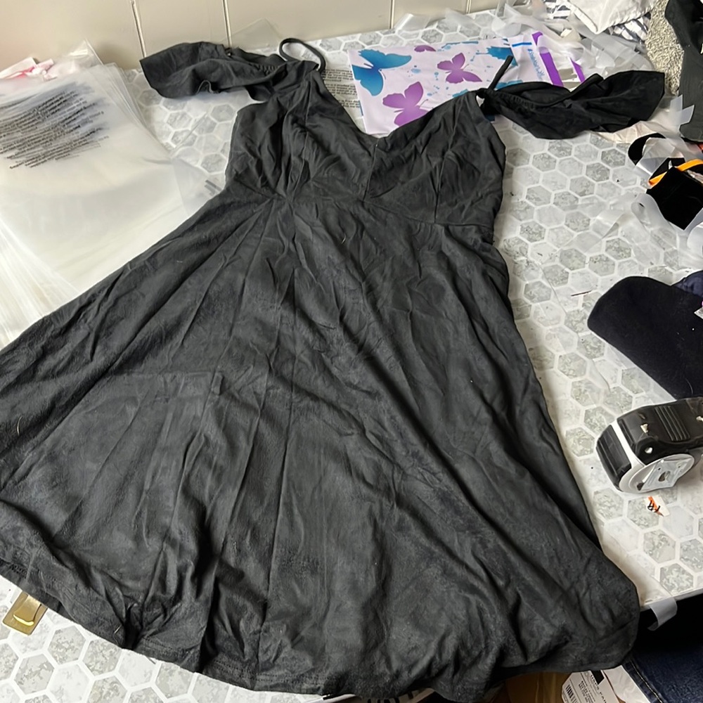 Embrace S Black Suede Off the Shoulder Dress